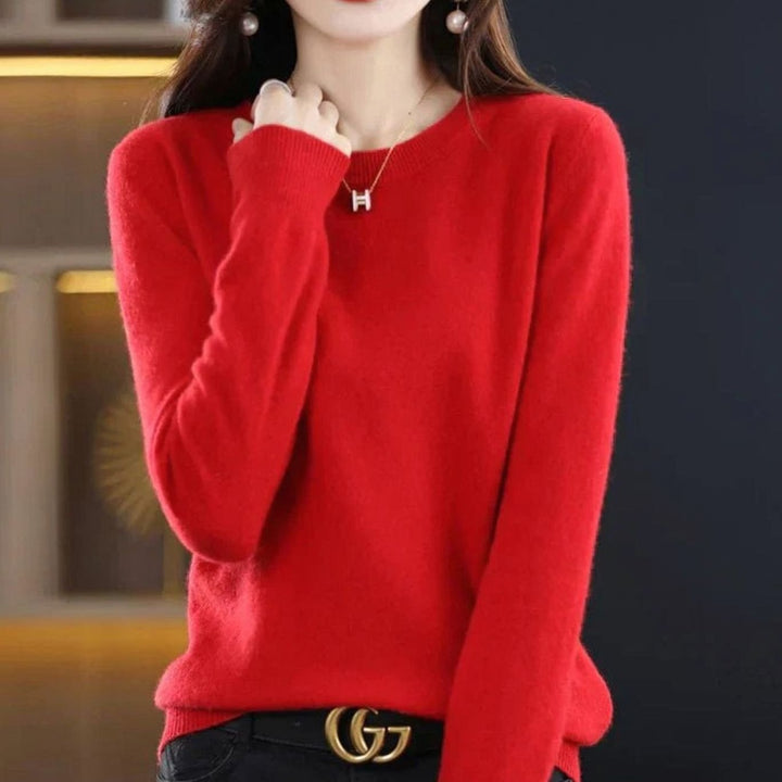 Women's Soft Cashmere Round-Neck Long-Sleeve Knit Jumper - Red