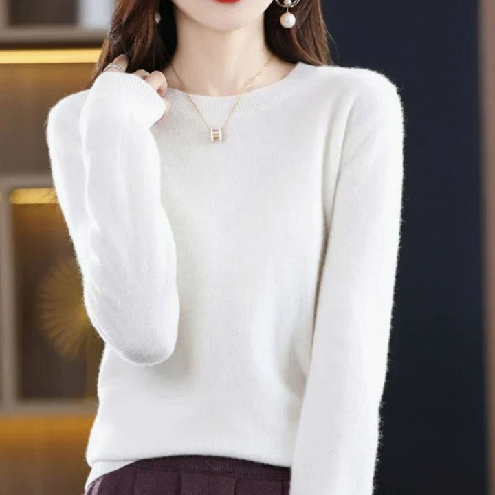 Women's Soft Cashmere Round-Neck Long-Sleeve Knit Jumper - White