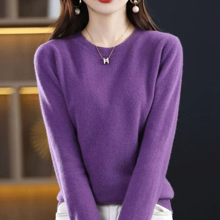 Women's Soft Cashmere Round-Neck Long-Sleeve Knit Jumper - Purple