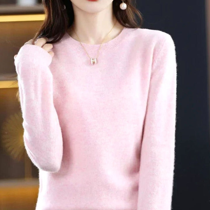 Women's Soft Cashmere Round-Neck Long-Sleeve Knit Jumper - Light Pink
