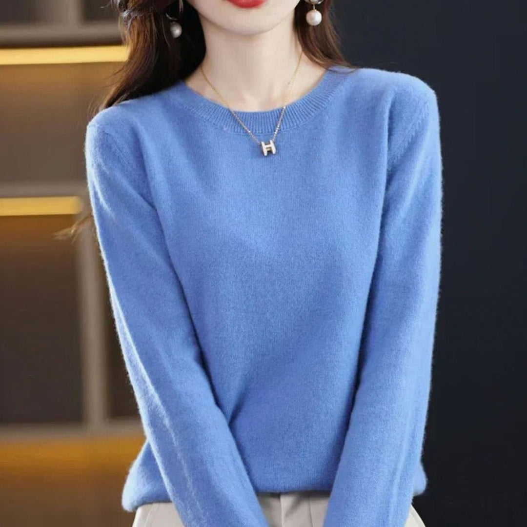Women's Soft Cashmere Round-Neck Long-Sleeve Knit Jumper - Blue
