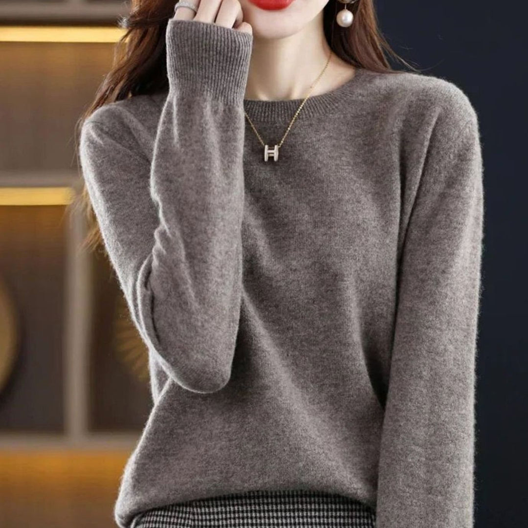 Women's Soft Cashmere Round-Neck Long-Sleeve Knit Jumper