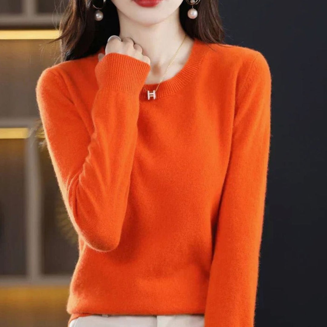 Women's Soft Cashmere Round-Neck Long-Sleeve Knit Jumper - Orange
