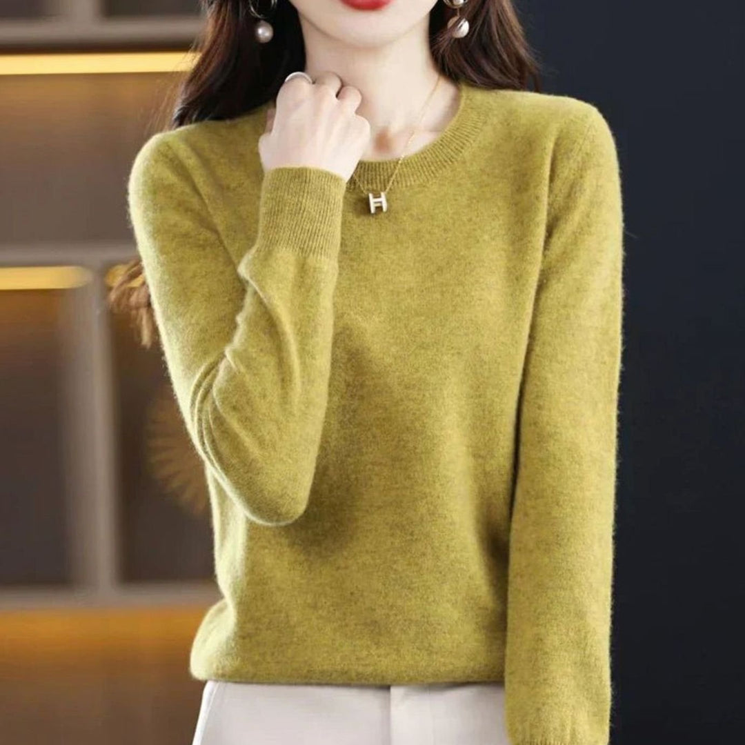 Women's Soft Cashmere Round-Neck Long-Sleeve Knit Jumper - Gold
