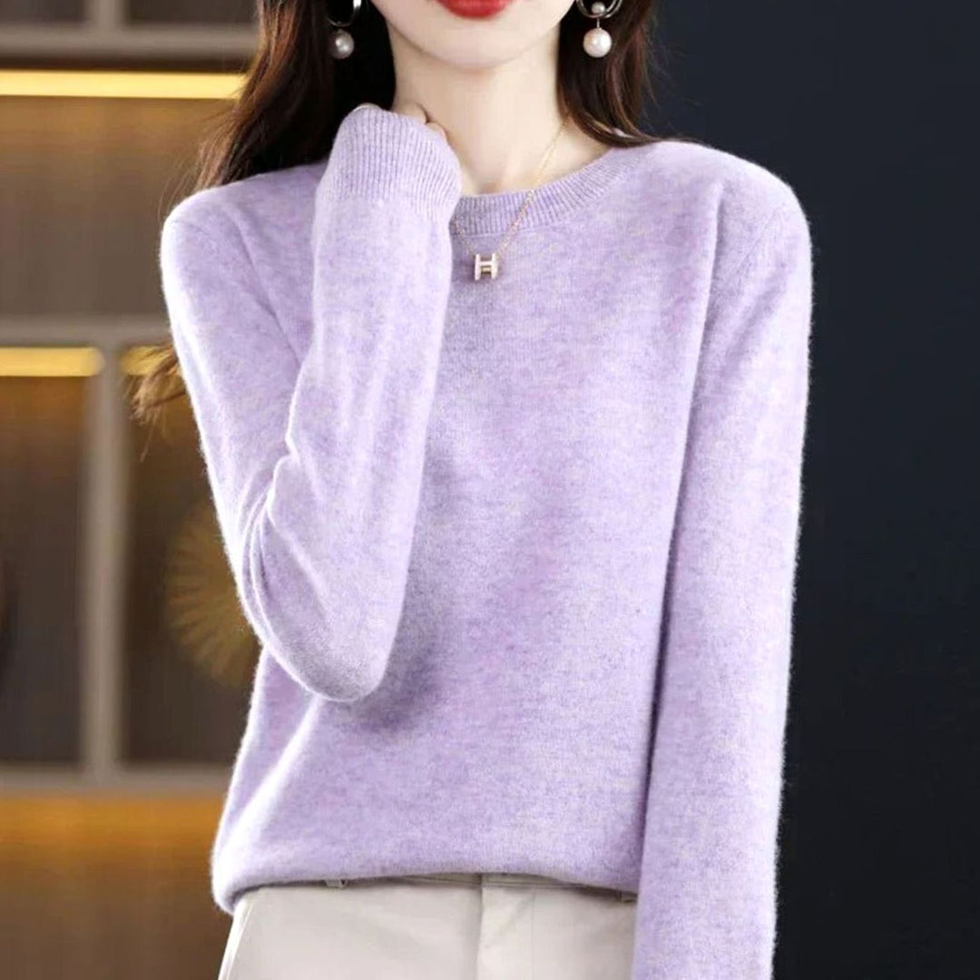 Women's Soft Cashmere Round-Neck Long-Sleeve Knit Jumper - Light Purple