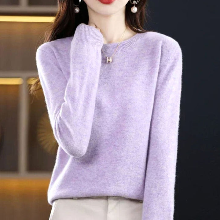 Women's Soft Cashmere Round-Neck Long-Sleeve Knit Jumper - Light Purple