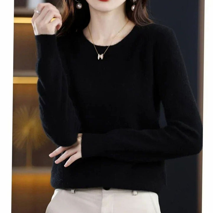 Women's Soft Cashmere Round-Neck Long-Sleeve Knit Jumper - Black